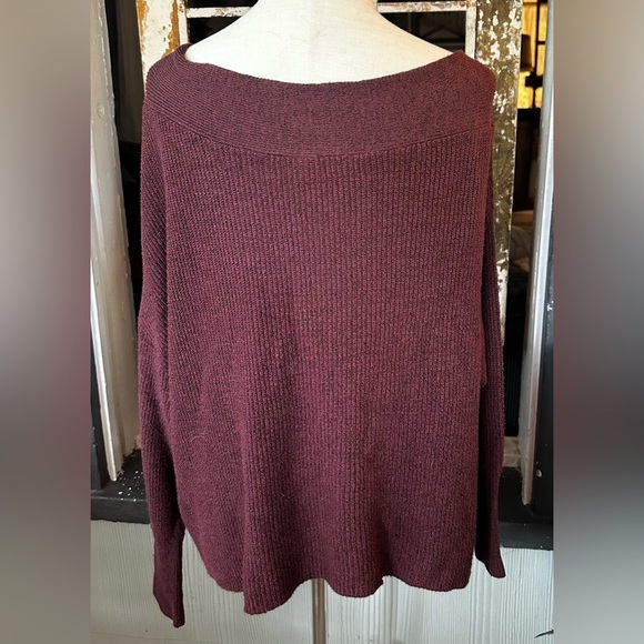 Free People Alana Burgundy Off Shoulder Slouchy Long Sleeve Top Sz Medium - Picture 5 of 6